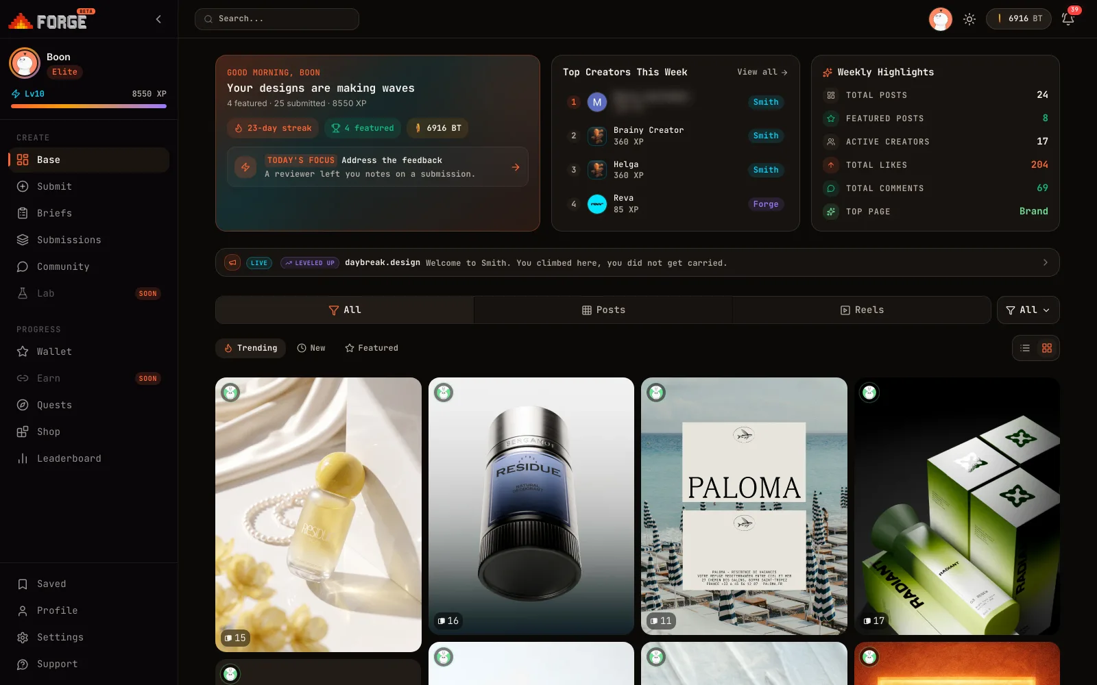 The Forge dashboard